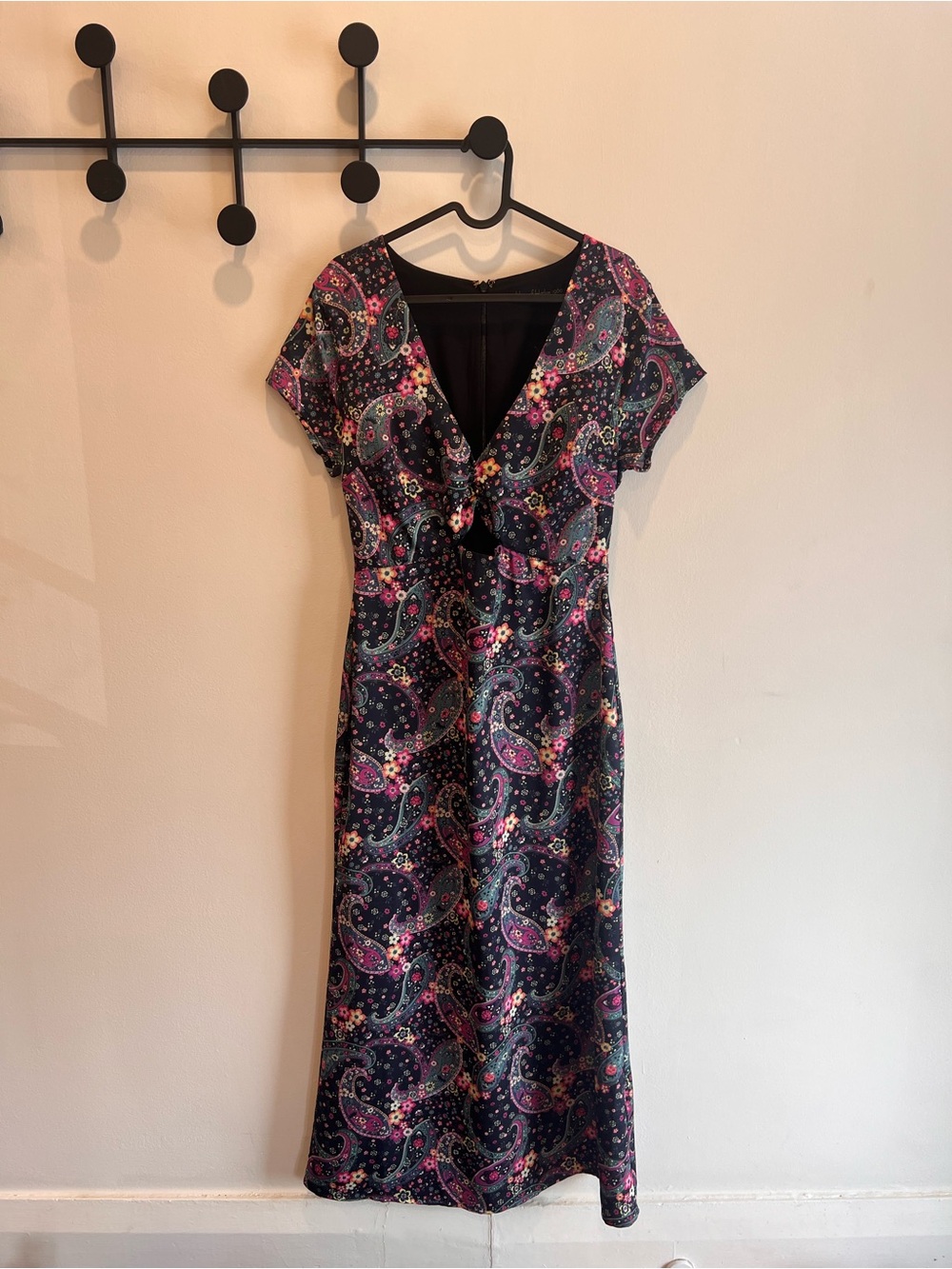 REVOLVE Black & Pink Paisley V-Neck Maxi Dress